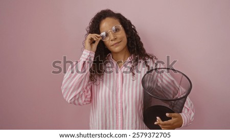 Similar – Image, Stock Photo Cheerful woman with mesh bag full of ripe groceries