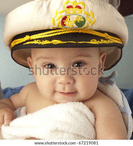 little 4 month baby happy with sailor cap