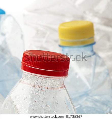 plastic bottles stack to recycle on white background