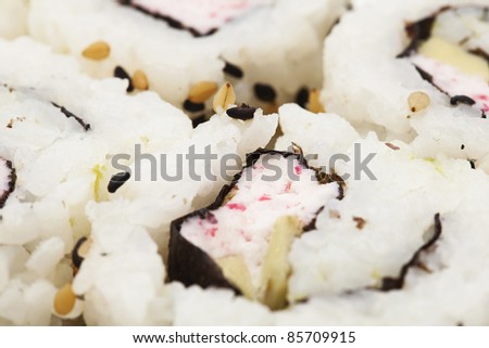 delicious and fresh oriental sushi , extreme closeup texture