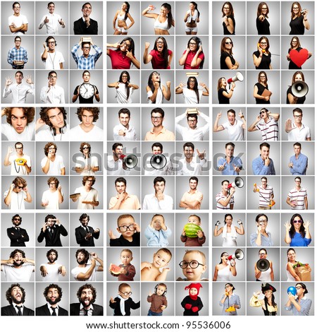 composition of young people over grey background