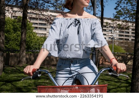 Similar – Foto Bild Detail einer Frau auf einem Fahrrad im Yachthafen von Rovinj, Istrien, Kroatien, an der Adria.