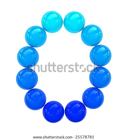 blue letter O composed of solid balls which can reflect light. Foto stock © 