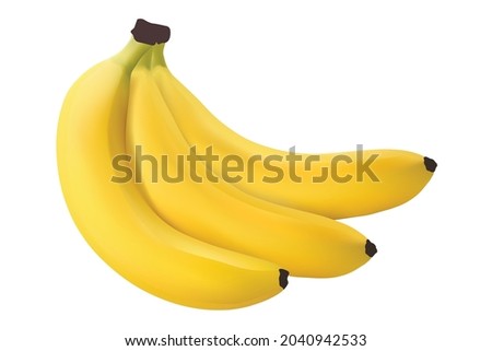 Three bananas on a white background Bananas are good for health, fresh banana fruit, ripe banana, Bunch of bananas.