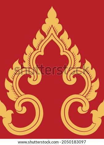 Golden Lao art on a red background, Lao traditional art.