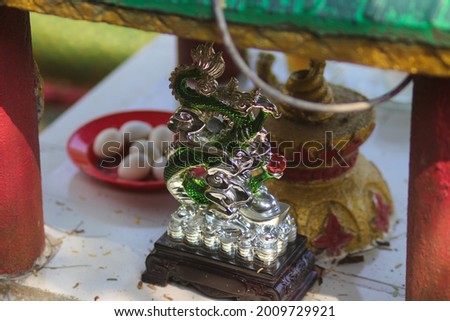 Beautiful green dragon statue at Buddhism altar at Thailand Buddhism Shrine Nam Hai Kwan Se Im Pu Sa Vihara Sukabumi, Indonesia. Stok fotoğraf © 