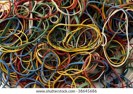 closeup shot of hundreds of colorful rubber bands