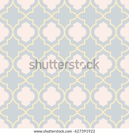 Pastel gray traditional geometric quatrefoil trellis pattern wallpaper. Vector textile rug or carpet background.