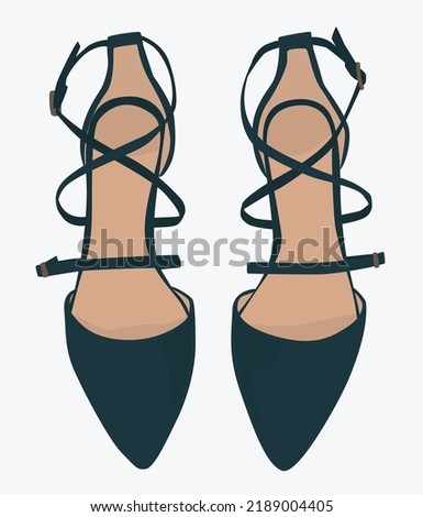 Vector flat image of women's shoes on a gray background. Dark blue summer sandals. Design for postcards, avatars, backgrounds, templates, textiles, banners.