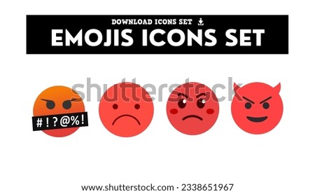 Emoji angry face vector set. Emojis emoticon mad, evil, angry and cruel red icon collection isolated in white background for graphic elements design. Vector illustration
