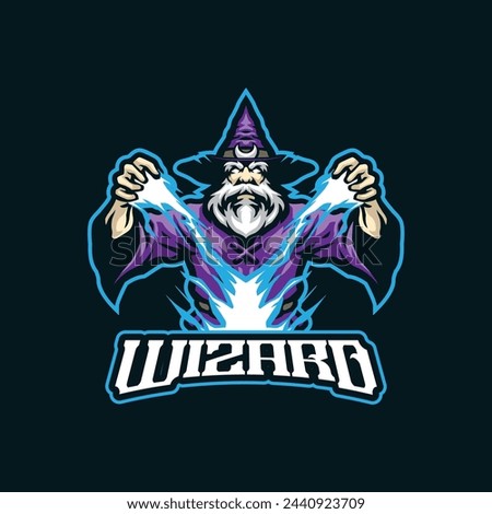 Wizard mascot logo design with modern illustration concept style for badge, emblem and t shirt printing. Angry wizard illustration for sport and esport team.