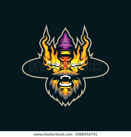 Wizard mascot logo design vector with modern illustration concept style for badge, emblem and t shirt printing. Fire wizard illustration for sport team.