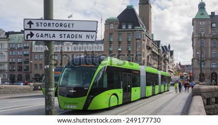MALMO, SWEDEN - AUGUST 20, 2014: The new local and power saving bus in the public transport