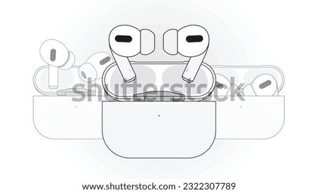 Apple Airpods Pro outline vector illustration with a gradient grey to white background. Suitable for educational, work, and commercial purposes.