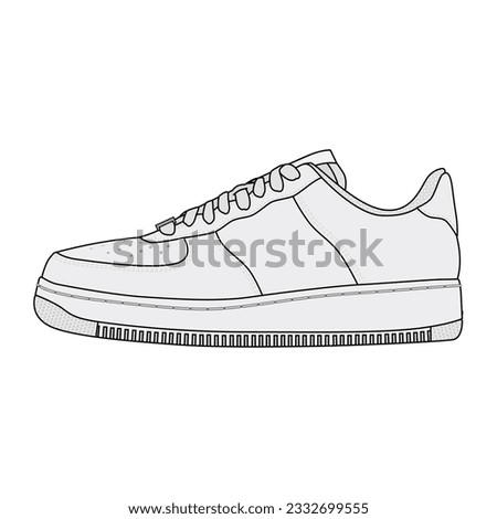 Nike Air Force 1 Sneaker outline vector illustration with a white background. Suitable for educational, work, and commercial purposes.