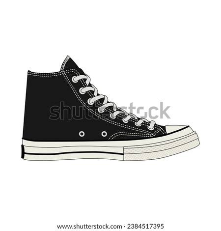 converse 70s High sneaker outline vector illustration with a white background. Suitable for educational, work, and commercial purposes.