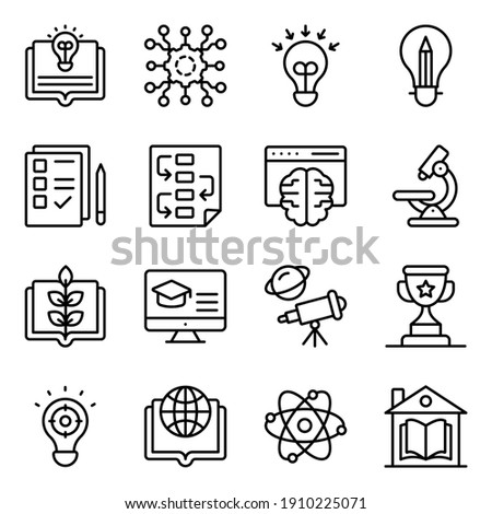 Surf through this wide range of icons of education offered in linear style. Each line icon in this pack is unique, different and creatively designed to make your projects more user friendly.