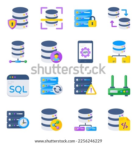 Pack of Data Hosting Flat Icons 