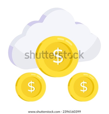 Dollar coin with cloud symbolizing concept of cloud money

