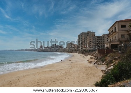 The abandoned city Varosha in Famagusta, North Cyprus. The local name is 'Kapali Maras' in Cyprus. Stok fotoğraf © 
