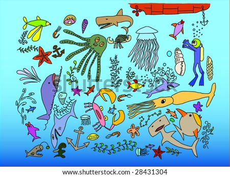 hand drawn underwater animals