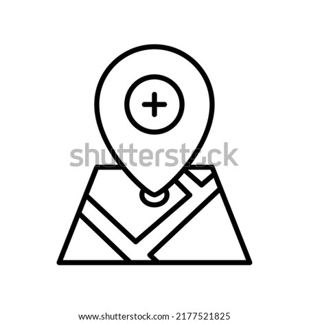 Map icon with pin marker showing hospital position in outline style