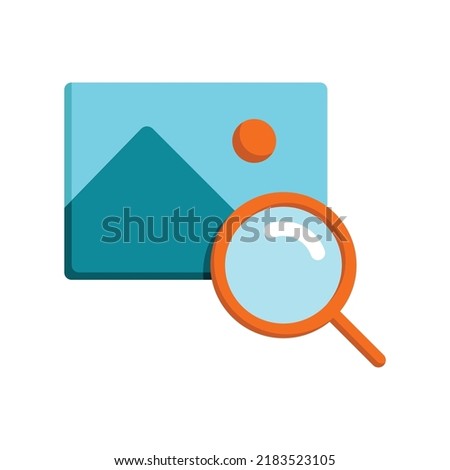 Image search icon with magnifying glass in colorful flat style