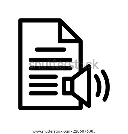 Read aloud icon or audiobook with text paper and speaker in black outline style