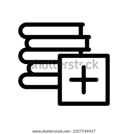 Add to reading list icon with books and plus in black outline style