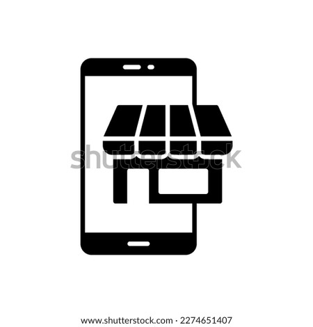 E commerce application icon for online shopping via smartphone in black solid style