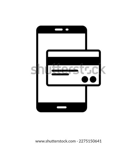 Mobile payment icon using smartphone application such as mobile banking or virtual credit card in black solid style