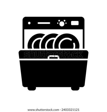 Electronic automatic dishwasher icon for cleaning tableware
