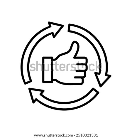 Feedback loop icon with thumbs up and arrow
