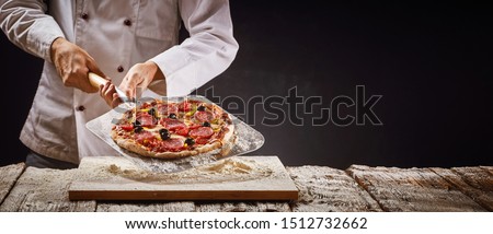 Similar – Image, Stock Photo Making pizza pepperoni with raw dough and ingredients