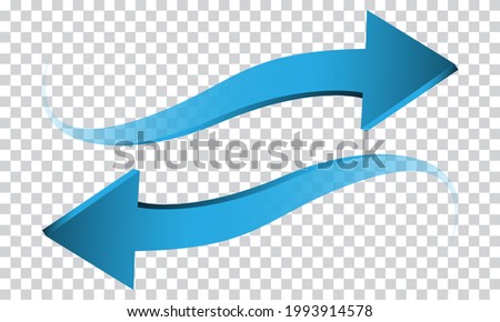 Blue arrow 3D wave direction on transparent background sign symbol vector illustration.