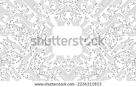 Grey circuit line technology pattern on white background vector illustration.