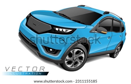 Realistic blue sky sport two tone luxury car set on white metallic background vector illustration.