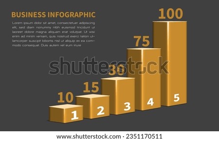 Vector of business gold 3d infographic bar chart with number on grey data report presentation on white background illustration.