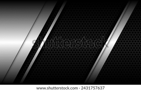 Abstract silver line slash shadow on black circle mesh pattern design modern luxury futuristic background vector illustration.