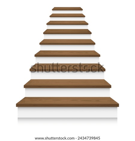 White brown wood stair template front view 3D isolated vector illustration.