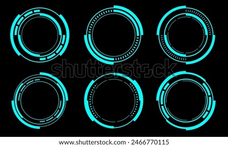 Set of sci fi blue circle user interface elements technology futuristic design modern creative on black background vector illustration.