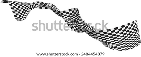 Abstract checkered flag black white lines wave curve movement 3D style background vector illustration.