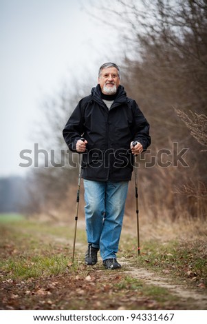 Senior man nordic walking