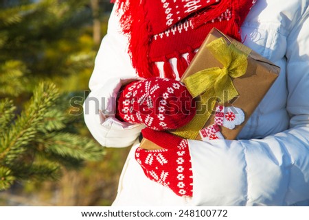 Christmas gift in the hands of a girl