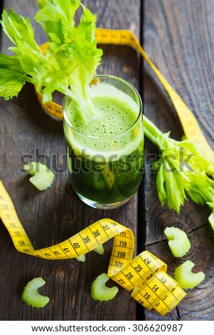Celery juice and measuring tape