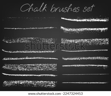 Set of vector chalk art brushes. Chalk textures of different shapes. Hand drawn design elements on chalkboard background. Vector illustration