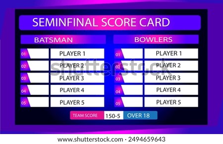 cricket semi final scorecard game leaderboard with abstract background Stock Vector