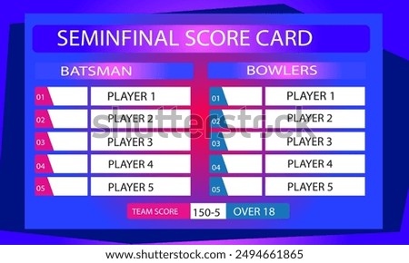 modern cricket semi final scorecard game leaderboard with abstract background Stock Vector