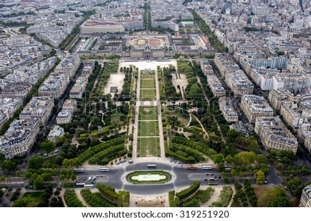 Paris, August 8, 2015 : View of Paris from the Eiffel Tower of the Paris\'s main attractions. Travel background