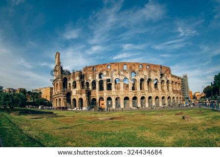 ROME, ITALY-SEPT 24, 2015: Beautiful view of the Colosseum today is now a major tourist attraction in Rome with thousands of tourists each year visiting in Rome, Italy,